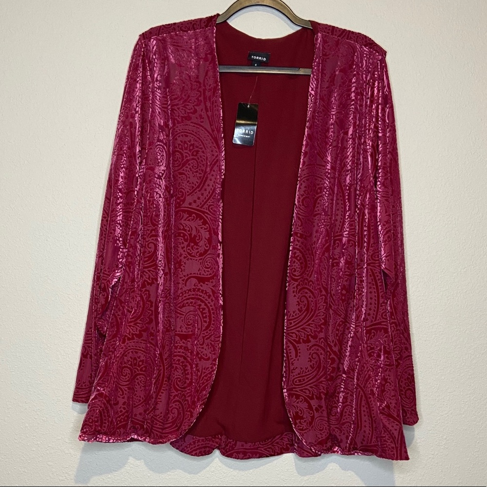 NWT TORRID Berry Burnout Velvet Blazer Cardigan 4